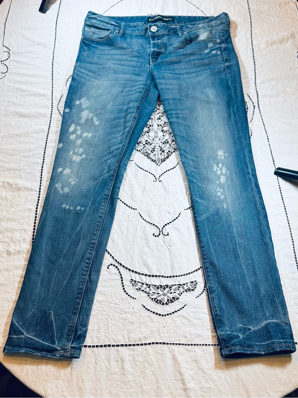 EXPRESS Women's Low Rise Ankle Skinny Jeans Distressed Blue Denim Size 10